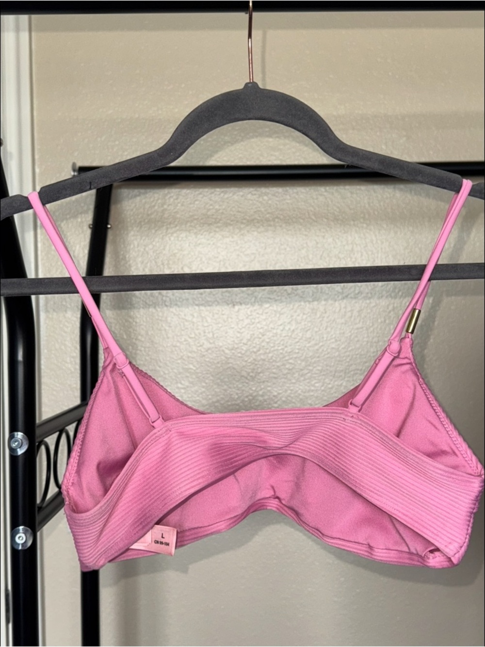 Pink Ribbed Bikini Top with Adjustable Straps - Picture 4 of 6